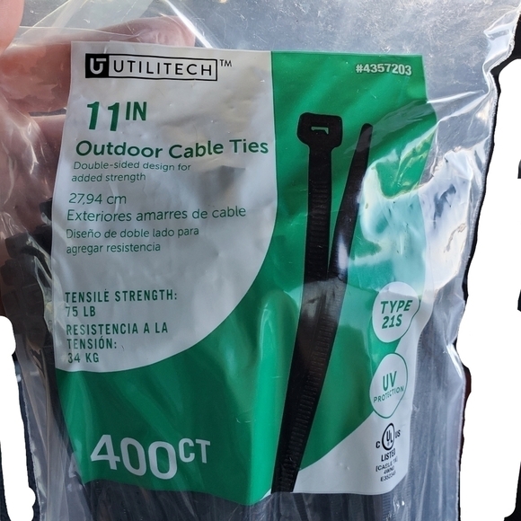 NEW Utilitech 11" outdoor Cable Ties 400ct double sided 75lb strength #4357203 - Picture 3 of 3